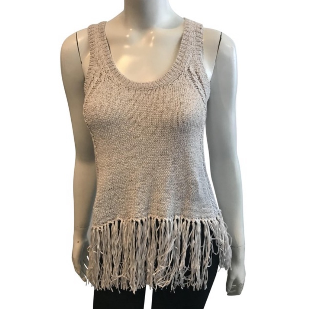 Scoop NYC sleeveless fringed knit sweater in black